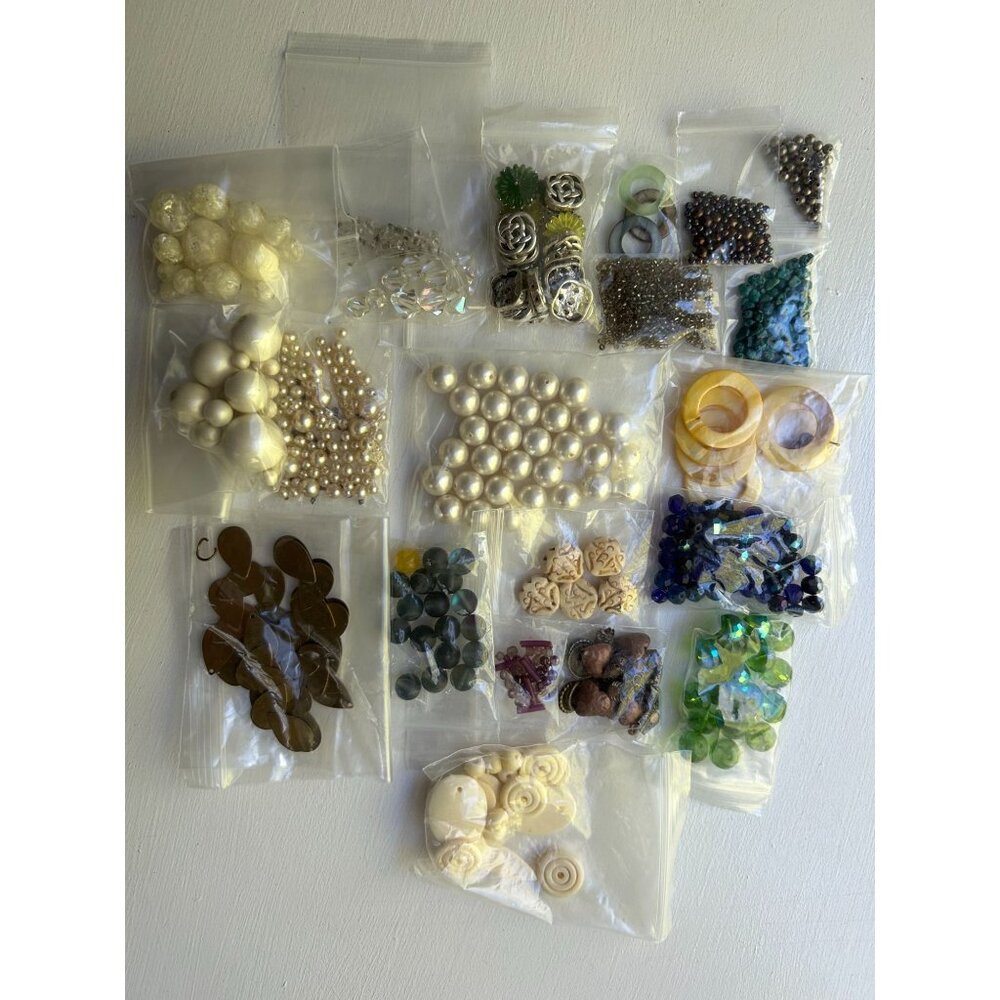 Mixed bead Lot Multiple Colors, Sizes, Metal, Plastic, Crystals, Carved